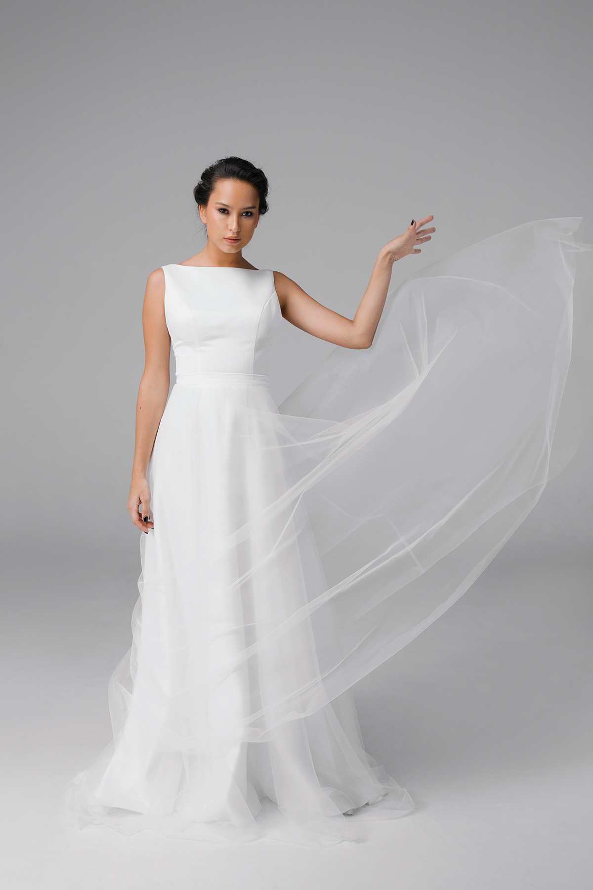 Simple a-line wedding dress. Satin minimalist wedding dress.