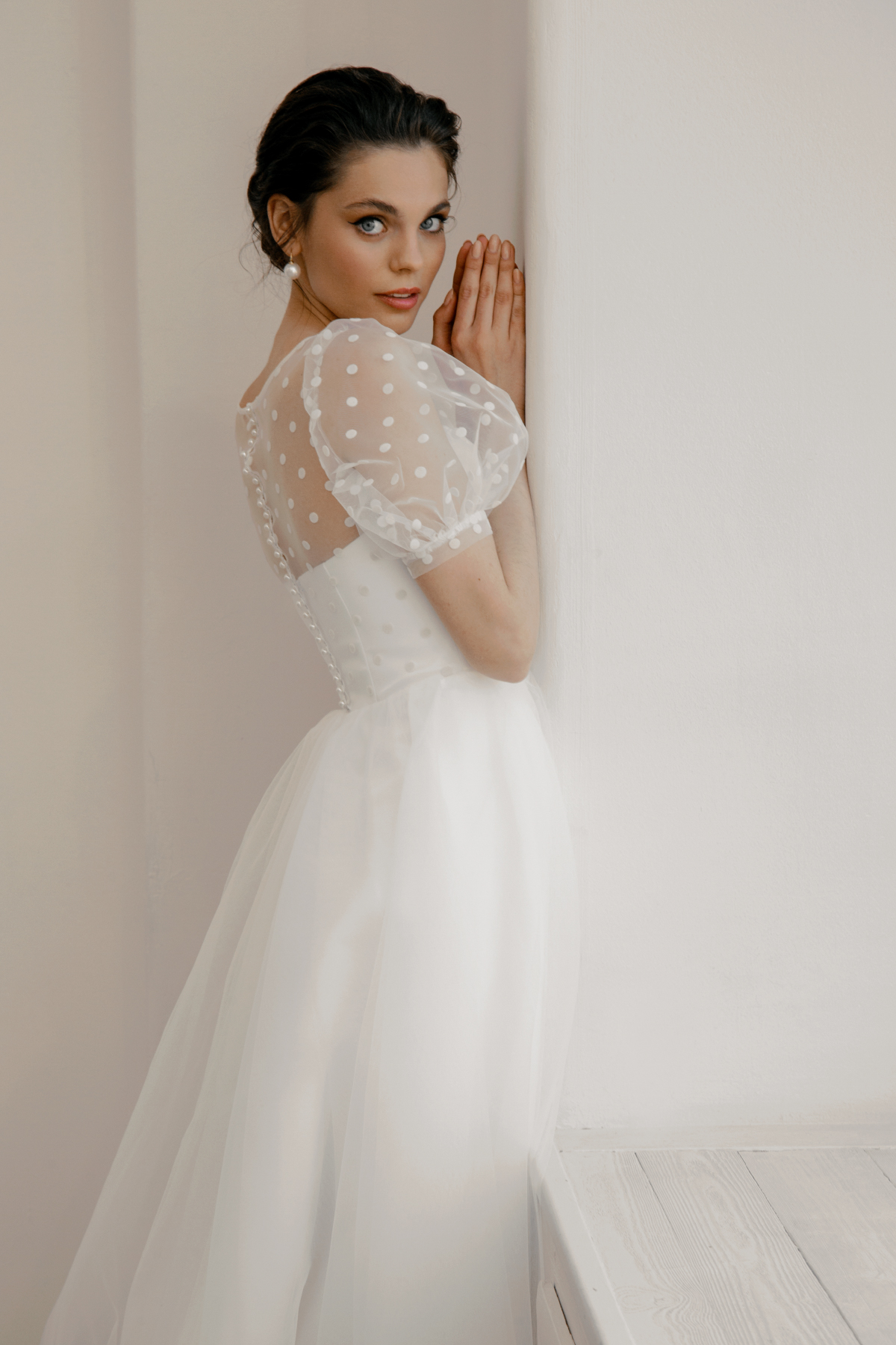 Short corset wedding dress with sleeves