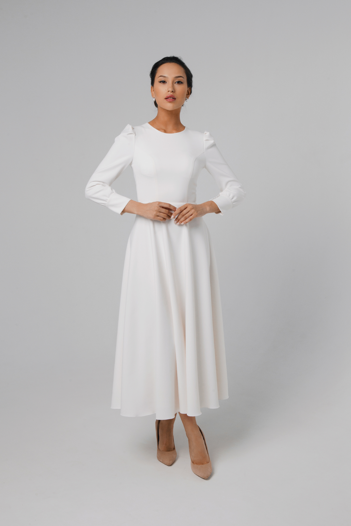 Tea length wedding dress with sleeves