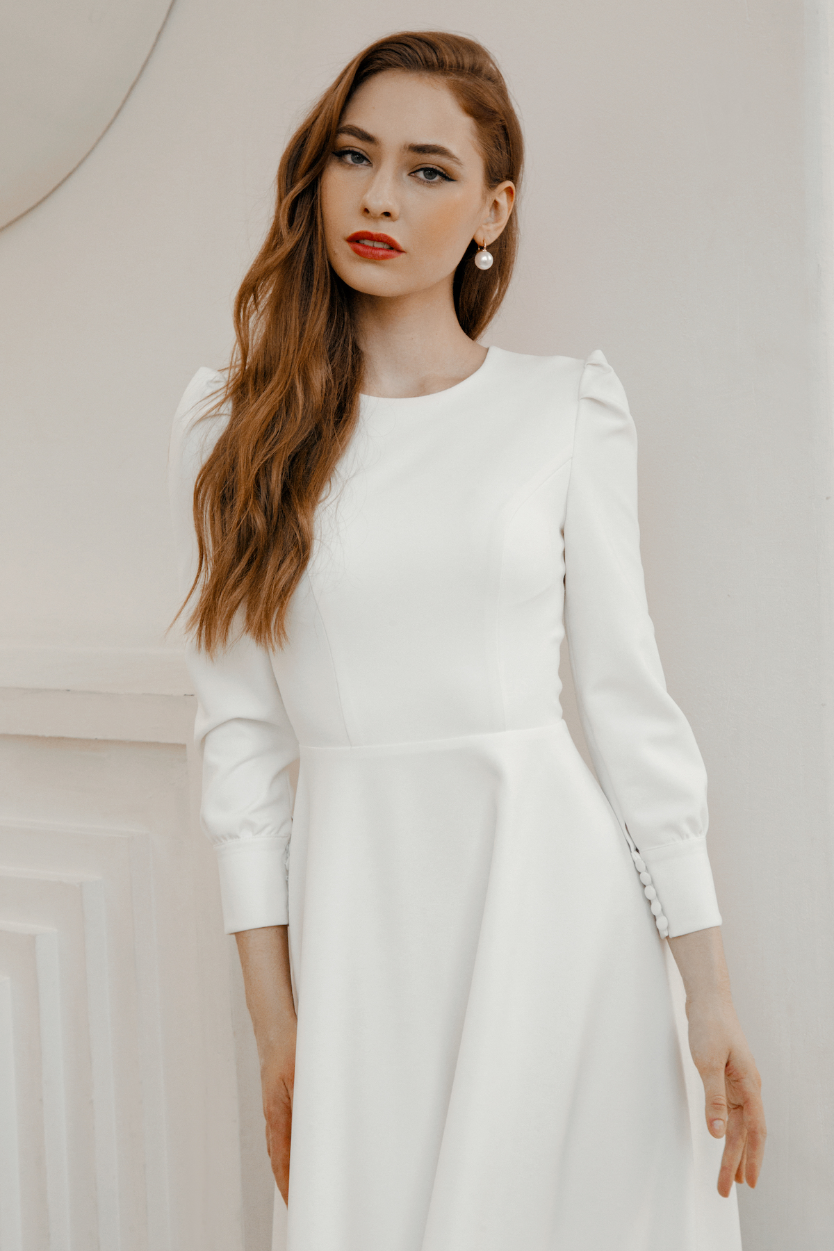 Tea length wedding dress with sleeves